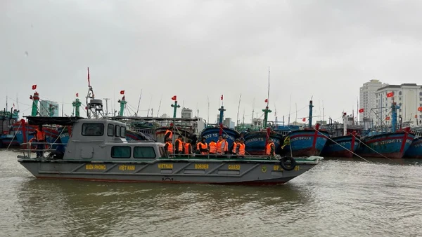 Lực lượng chức năng kiểm tra nơi neo đậu tàu thuyền tránh trú bão.