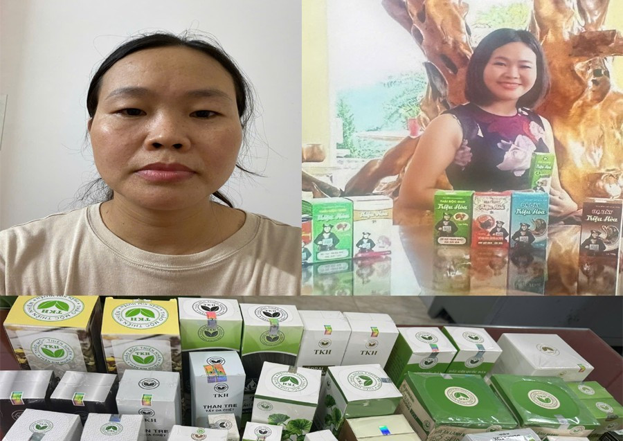 Đối tượng Hoàng Thị Ngọc và tang vật thu giữ. 2.jpg