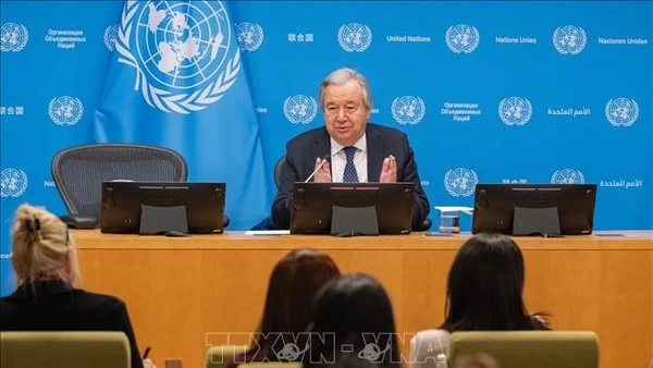 Tổng Thư ký Liên hợp quốc Antonio Guterres tại cuộc họp báo ở New York, Mỹ. Ảnh: THX/TTXVN