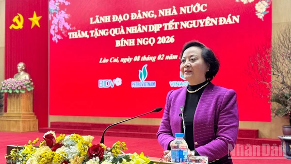 Phó Thủ tướng Phạm Thị Thanh Trà chúc Tết Đảng bộ, nhân dân tỉnh Lào Cai. (Ảnh: THANH SƠN)