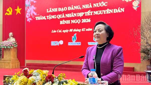 Phó Thủ tướng Phạm Thị Thanh Trà chúc Tết Đảng bộ, nhân dân tỉnh Lào Cai. (Ảnh: THANH SƠN)