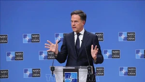 Tổng Thư ký NATO Mark Rutte phát biểu trong cuộc họp báo tại Brussels (Bỉ). (Ảnh: Tân hoa xã)