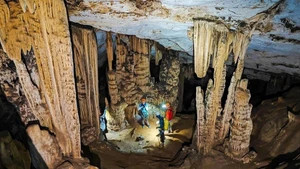 Du khách khám phá hang động tại vùng Công viên địa chất toàn cầu UNESCO Lạng Sơn. (Ảnh: VIETNAM EXPEDITIONS)