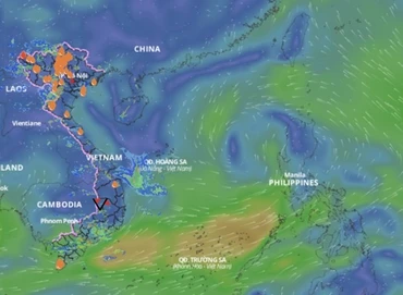 Vùng áp thấp có khả năng mạnh lên thành bão sau 48 - 72 giờ tới. Trên đây là hình ảnh các trường gió trên biển cập nhật hồi 14 giờ ngày 9/6. Nguồn: Hệ thống Giám sát thiên tai Việt Nam.