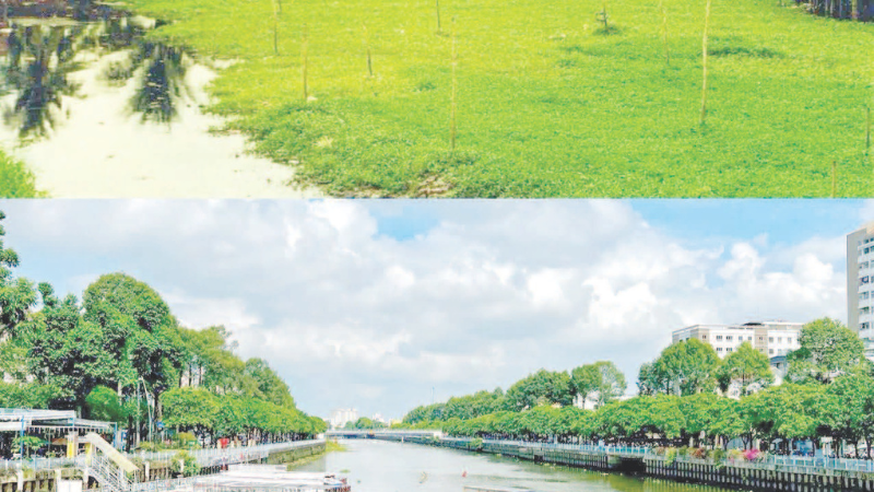 Hình ảnh kênh Nhiêu Lộc-Thị Nghè trước và sau cải tạo. (Ảnh TRUNG ANH)