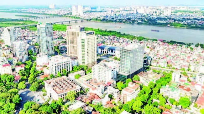 Sông Hồng và khu vực bãi sông, đoạn đi qua trung tâm thành phố Hà Nội.