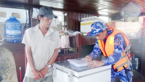 Lực lượng chức năng Bộ Tư lệnh Vùng Cảnh sát biển 4 lập biên bản tạm giữ phương tiện.