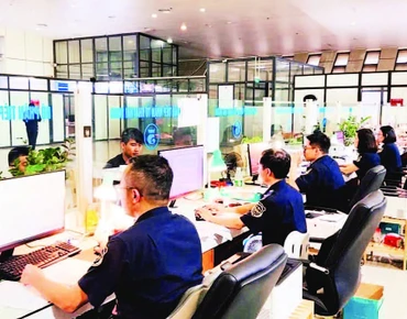 Quầy làm thủ tục hải quan tại Nhà làm việc liên ngành Cửa khẩu quốc tế Hữu Nghị, tỉnh Lạng Sơn.