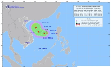 Bản đồ dự báo quỹ đạo và cường độ áp thấp nhiệt đới lúc 5 giờ ngày 10/6/2025. (Ảnh: Báo Nhân Dân)