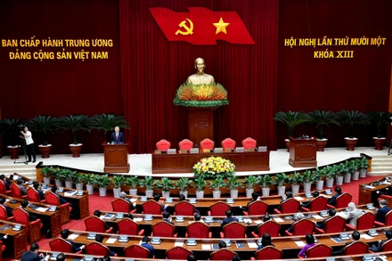 Hội nghị lần thứ 11 Ban Chấp hành Trung ương Đảng khóa XIII họp từ ngày 10/4 đến ngày 12/4/2025, tại Thủ đô Hà Nội. (Ảnh: Đăng Khoa)