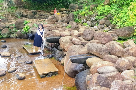 Giếng Trạng ở làng An Nha dẫn mạch nước ra bên ngoài phục vụ sinh hoạt hằng ngày qua máng đá.