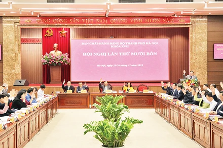 Hội nghị lần thứ 14 Ban Chấp hành Đảng bộ thành phố khóa 17 thảo luận nhiều nội dung quan trọng dự kiến triển khai trong năm 2024. (Ảnh THÀNH NGUYỄN)