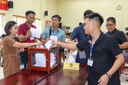 Một phiên đấu giá quyền khai thác mỏ cát Châu Sơn, huyện Ba Vì, Hà Nội. (Ảnh Hoàng sơn)