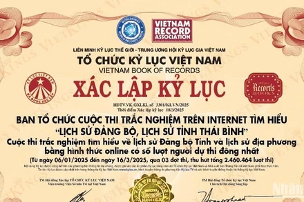 Tổ chức Kỷ lục Việt Nam xác lập kỷ lục về cuộc thi tìm hiểu "Lịch sử Đảng bộ, lịch sử tỉnh Thái Bình".