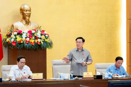 Chủ tịch Quốc hội Vương Đình Huệ phát biểu chỉ đạo tại cuộc họp. Ảnh: DUY LINH