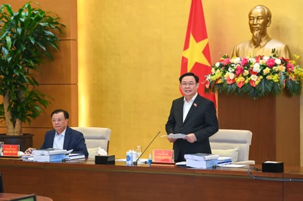 Chủ tịch Quốc hội Vương Đình Huệ phát biểu tại cuộc làm việc. (Ảnh: DUY LINH)