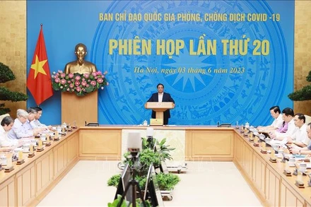 Thủ tướng Phạm Minh Chính, Trưởng Ban Chỉ đạo quốc gia phòng, chống dịch Covid-19 chủ trì Phiên họp lần thứ 20 của Ban Chỉ đạo. (Ảnh: Dương Giang/TTXVN)