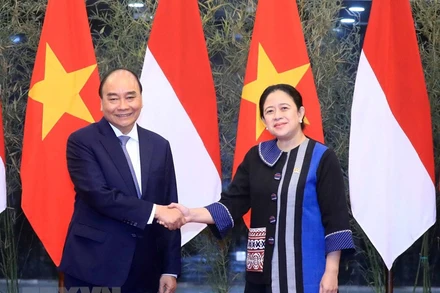 Chiều 22/12, tại Thủ đô Jakarta, Chủ tịch nước Nguyễn Xuân Phúc hội kiến Chủ tịch Hội đồng Đại biểu nhân dân (Hạ viện) Indonesia, bà Puan Maharani. (Ảnh: Thống Nhất/TTXVN)