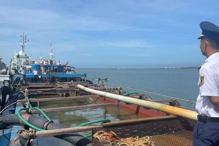 Dẫn giải tàu BTr-7688 về tới cảng Hải đội 301 tại thành phố Vũng Tàu.