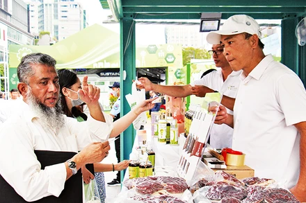Khách tham quan các gian hàng giới thiệu sản phẩm xanh trong khuôn khổ Diễn đàn kinh tế Thành phố Hồ Chí Minh năm 2023. (Ảnh THẾ ANH)
