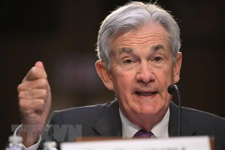 Chủ tịch Ngân hàng Dự trữ liên bang Mỹ (Fed) Jerome Powell phát biểu trong phiên điều trần ở Washington, DC ngày 7/3/2023. (Ảnh: AFP/TTXVN)