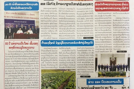 Báo Pasaxon số ra ngày 6/2 tiếp tục đăng bài xã luận ca ngợi Đảng Cộng sản Việt Nam nhân kỷ niệm 93 năm Ngày thành lập. (Ảnh: Hải Tiến) 