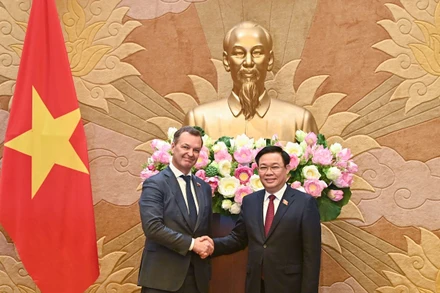 Chủ tịch Quốc hội Vương Đình Huệ chào mừng Phó Chủ tịch thứ nhất Hội đồng Liên bang Nga Andrey Yastkin thăm và làm việc tại Việt Nam.