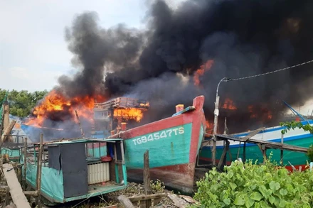 Cháy các tàu cá ở Tiền Giang.