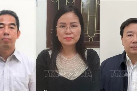 Các bị cáo (từ trái qua): Tô Anh Dũng, Nguyễn Thị Hương Lan, Chử Xuân Dũng. (Ảnh: TTXVN)