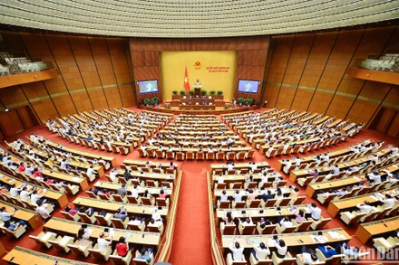 Quang cảnh phiên họp của Quốc hội tại Hội trường Diên Hồng ngày 24/5.