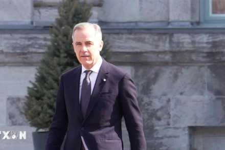 Thủ tướng Canada Mark Carney tại cuộc họp báo sau lễ tuyên thệ nhậm chức ở Ottawa, Canada, ngày 14/3/2025. (Ảnh: THX/TTXVN)