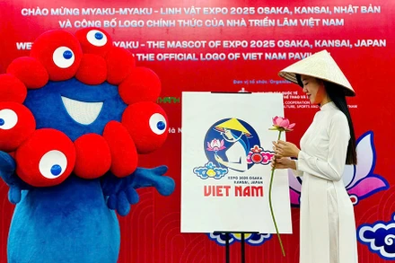 Linh vật EXPO 2025 và logo của Nhà Triển lãm Việt Nam. (Ảnh: Cục Hợp tác quốc tế cung cấp)