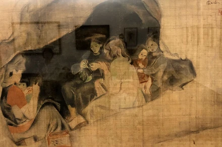 Tác phẩm "Ở hang" của họa sĩ Trần Văn Cẩn.