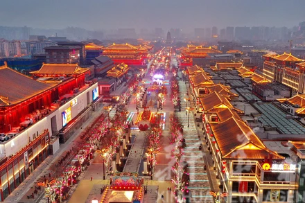 Khu chợ đêm Đại Đường ở thành phố Tây An, tỉnh Thiểm Tây, miền bắc Trung Quốc. (Ảnh: Sohu)