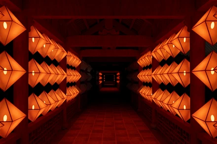 240 chiếc đèn lồng đồng bộ với âm thanh tại hành lang trung tâm. (Ảnh: Viện Pháp tại Việt Nam)