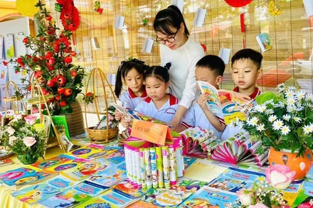 Ngày hội đọc sách với những góc đọc trang trí rất đẹp của Trường Tiểu học Trưng Nhị. (Ảnh: Trang fanpage của trường)