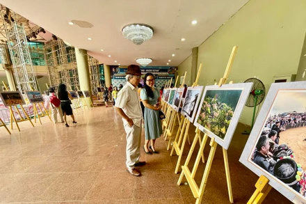 Du khách tham quan triển lãm ảnh.