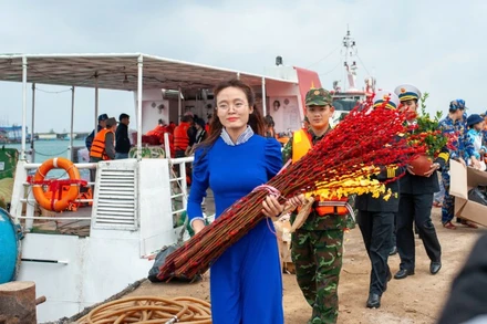 Đoàn công tác Vùng 3 Hải quân đưa quà Tết lên đảo Lý Sơn.