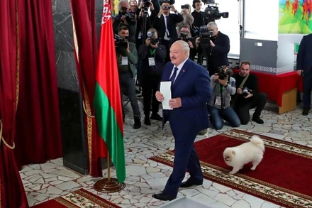 Tổng thống Belarus Alexander Lukashenko tại điểm bỏ phiếu ở Minsk ngày 26/1/2025. (Ảnh: THX/TTXVN)