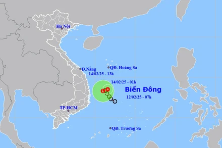 Vị trí và hướng di chuyển của áp thấp nhiệt đới. (Nguồn: nchmf.gov.vn)