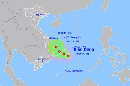 Vị trí và hướng di chuyển của áp thấp nhiệt đới. (Nguồn: nchmf.gov.vn)