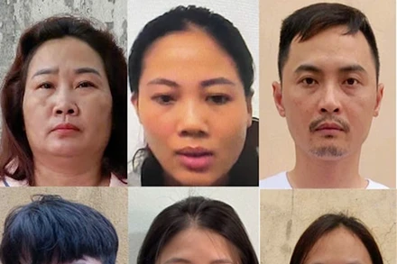 Nhóm đối tượng bị khởi tố về tội “Che giấu tội phạm” trong vụ án mua bán, vận chuyển ma túy quy mô lớn tại tỉnh Quảng Ninh (từ trên xuống dưới, từ trái qua phải): Ngô Thị Thơ, Nguyễn Thị Hạnh, Bùi Xuân Hiến, Lò Văn Minh, Nguyễn Thị Hoài Thương và Triệu Thị Hiền. Ảnh: BÁO CÔNG AN NHÂN DÂN. 