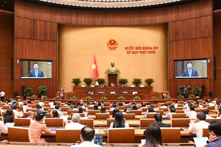 Quốc hội làm việc tại Hội trường nghe Tờ trình của Chính phủ về dự án Luật Bảo vệ dữ liệu cá nhân. (Ảnh: BÙI GIANG)