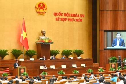 Quốc hội làm việc tại hội trường nghe Báo cáo giải trình, tiếp thu, chỉnh lý dự thảo Luật Quản lý và đầu tư vốn nhà nước tại doanh nghiệp. (Ảnh: BÙI GIANG)