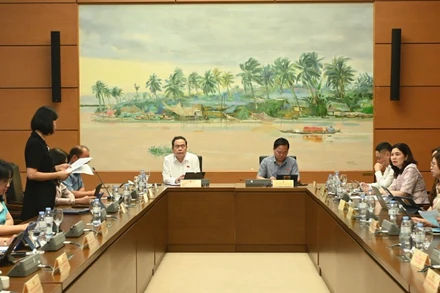 Các đại biểu Quốc hội thảo luận tại tổ về Dự thảo Luật sửa đổi, bổ sung một số điều của Luật Quy hoạch. (Ảnh: BÙI GIANG)