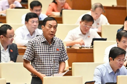 Đại biểu Phạm Văn Hòa (đoàn Đồng Tháp) phát biểu ý kiến tại hội trường. (Ảnh: BÙI GIANG)