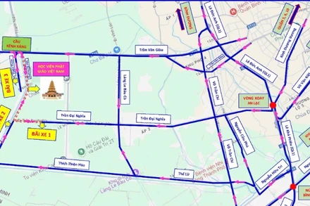 Hướng lưu thông đến Học viện Phật Giáo Việt Nam trong thời gian diễn ra Đại lễ Vesak Liên hợp quốc.