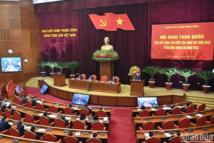 Quang cảnh hội nghị toàn quốc tổng kết công tác kiểm tra, giám sát năm 2022, triển khai nhiệm vụ năm 2023.