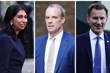 Từ trái qua: Bà Suella Braverman, ông Dominic Raab và ông Jeremy Hunt. (Nguồn: PA/TTXVN)