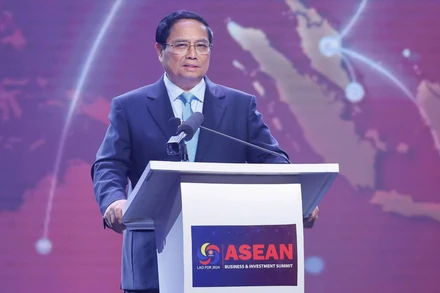 Thủ tướng Phạm Minh Chính phát biểu ý kiến tại Hội nghị Thượng đỉnh Kinh doanh và Đầu tư ASEAN 2024. (Ảnh: Nhật Bắc/VGP)